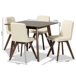 Load image into Gallery viewer, Baxton Studio Pernille Modern Transitional Cream Faux Leather Upholstered Walnut Finished Wood 5-Piece Dining Set
