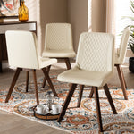 Load image into Gallery viewer, Baxton Studio Pernille Modern Transitional Cream Faux Leather Upholstered Walnut Finished 4-Piece Wood Dining Chair Set
