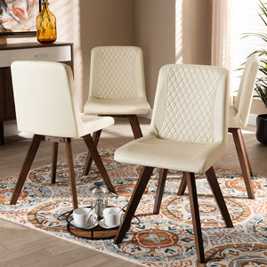 Baxton Studio Pernille Modern Transitional Cream Faux Leather Upholstered Walnut Finished 4-Piece Wood Dining Chair Set