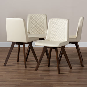 Baxton Studio Pernille Modern Transitional Cream Faux Leather Upholstered Walnut Finished 4-Piece Wood Dining Chair Set