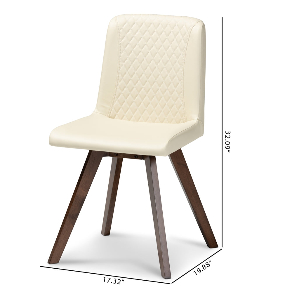 Baxton Studio Pernille Modern Transitional Cream Faux Leather Upholstered Walnut Finished 4-Piece Wood Dining Chair Set