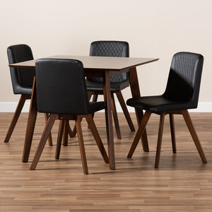 Baxton Studio Pernille Modern Transitional Black Faux Leather Upholstered Walnut Finished Wood 5-Piece Dining Set