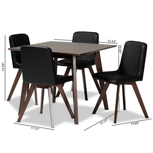 Baxton Studio Pernille Modern Transitional Black Faux Leather Upholstered Walnut Finished Wood 5-Piece Dining Set