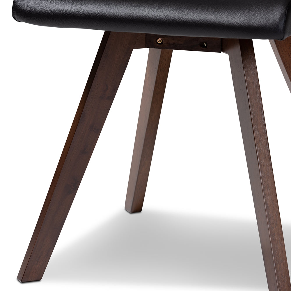 BAXTON STUDIO PERNILLE MODERN TRANSITIONAL BLACK FAUX LEATHER UPHOLSTERED WALNUT FINISHED 4-PIECE WOOD DINING CHAIR SET