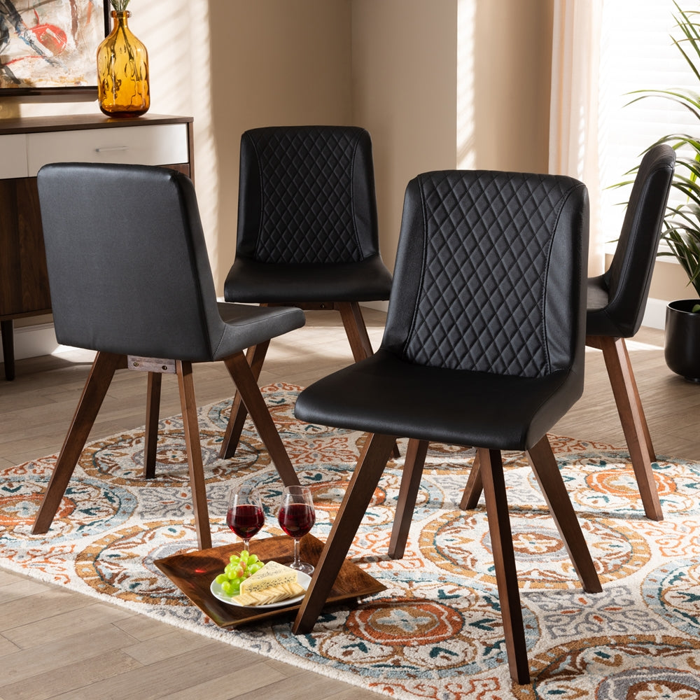 Baxton Studio Pernille Modern Transitional Black Faux Leather Upholstered Walnut Finished 4-Piece Wood Dining Chair Set