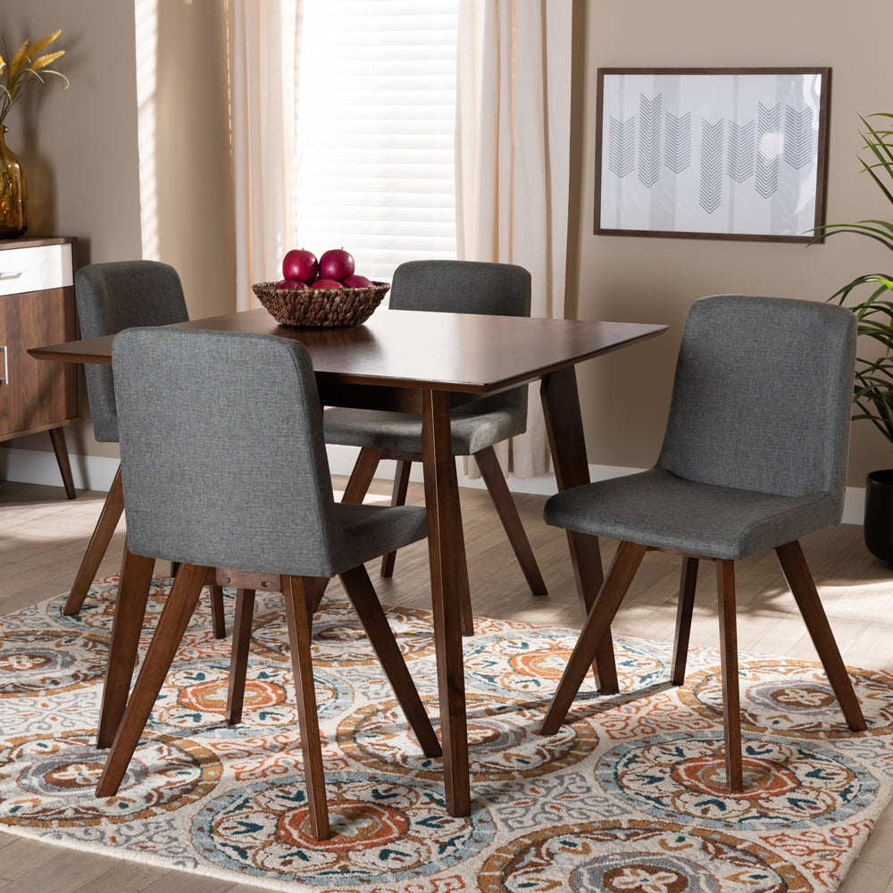 Baxton Studio Pernille Modern Transitional Grey Fabric Upholstered Walnut Finished Wood 5-Piece Dining Set