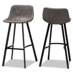 Load image into Gallery viewer, Baxton Studio Tani Rustic Industrial Grey And Brown Faux Leather Upholstered Black Finished 2-Piece Metal Bar Stool Set
