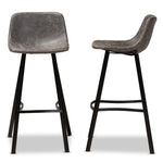 Load image into Gallery viewer, Baxton Studio Tani Rustic Industrial Grey And Brown Faux Leather Upholstered Black Finished 2-Piece Metal Bar Stool Set
