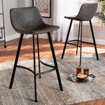 Load image into Gallery viewer, Baxton Studio Tani Rustic Industrial Grey And Brown Faux Leather Upholstered Black Finished 2-Piece Metal Bar Stool Set
