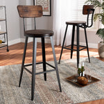 Load image into Gallery viewer, Baxton Studio Kenna Vintage Rustic Industrial Wood And Black Metal Finished 2-Piece Metal Bar Stool Set
