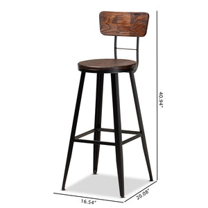 Baxton Studio Kenna Vintage Rustic Industrial Wood And Black Metal Finished 2-Piece Metal Bar Stool Set