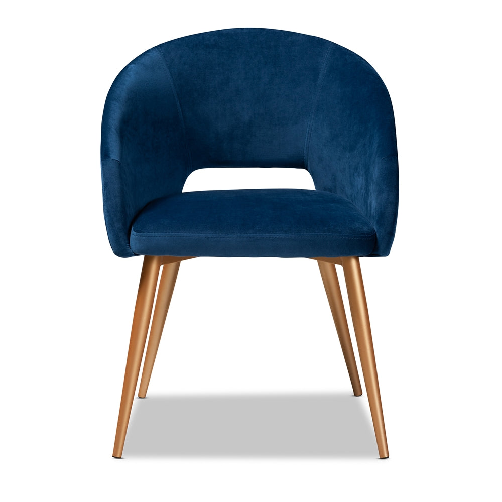 Baxton Studio Vianne Glam And Luxe Navy Blue Velvet Fabric Upholstered Gold Finished Metal Dining Chair