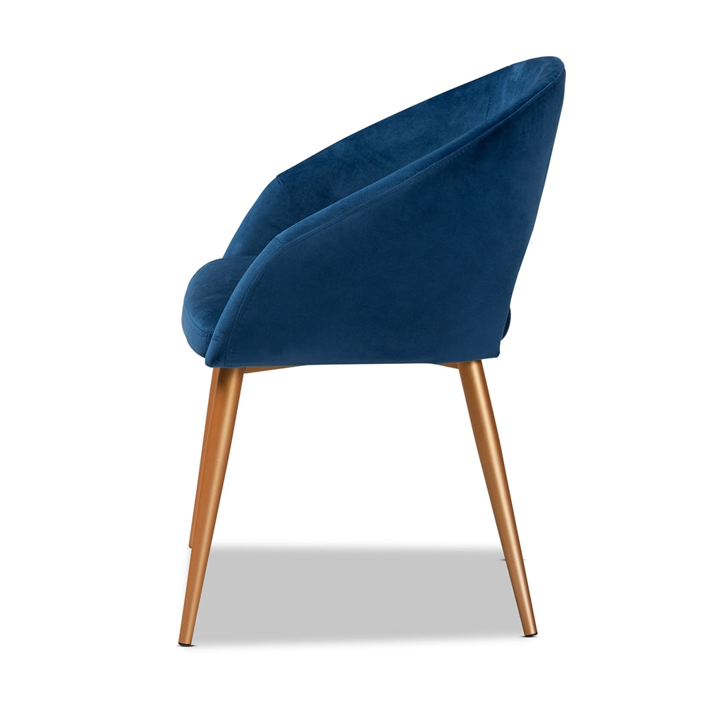 Baxton Studio Vianne Glam And Luxe Navy Blue Velvet Fabric Upholstered Gold Finished Metal Dining Chair