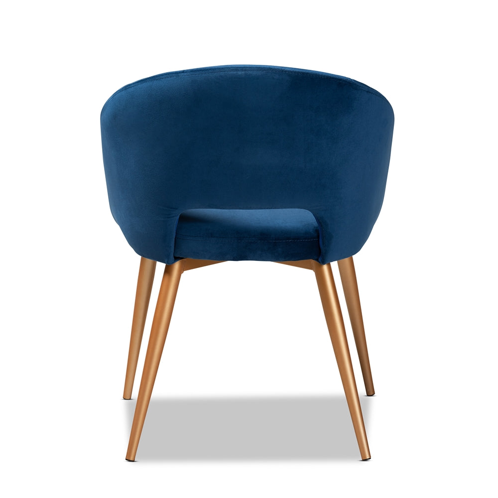 Baxton Studio Vianne Glam And Luxe Navy Blue Velvet Fabric Upholstered Gold Finished Metal Dining Chair