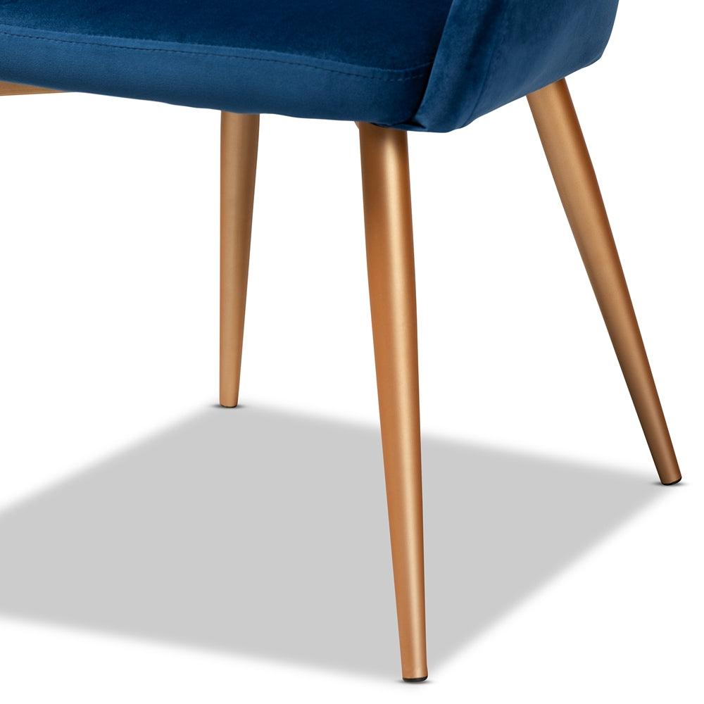 BAXTON STUDIO VIANNE GLAM AND LUXE NAVY BLUE VELVET FABRIC UPHOLSTERED GOLD FINISHED METAL DINING CHAIR