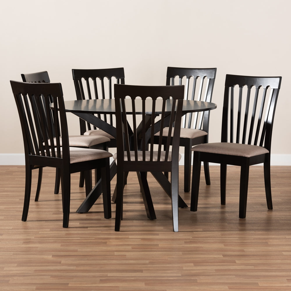 Baxton Studio Lore Modern And Contemporary Sand Fabric Upholstered And Dark Brown Finished Wood 7-Piece Dining Set