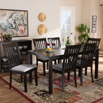 Load image into Gallery viewer, Baxton Studio Minette Modern And Contemporary Gray Fabric Upholstered And Espresso Brown Finished Wood 7-Piece Dining Set
