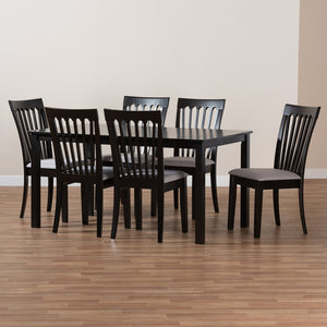 Baxton Studio Minette Modern And Contemporary Gray Fabric Upholstered And Espresso Brown Finished Wood 7-Piece Dining Set