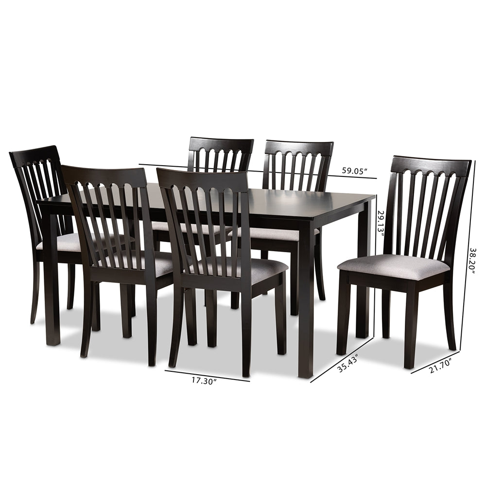 Baxton Studio Minette Modern And Contemporary Gray Fabric Upholstered And Espresso Brown Finished Wood 7-Piece Dining Set