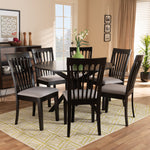 Load image into Gallery viewer, Baxton Studio Lore Modern And Contemporary Grey Fabric Upholstered And Dark Brown Finished Wood 7-Piece Dining Set
