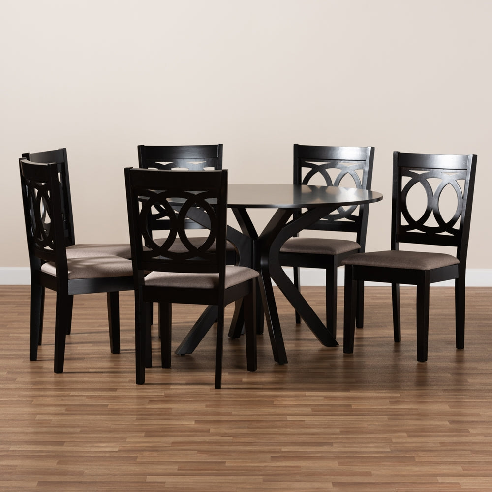 Baxton Studio Sanne Modern And Contemporary Sand Fabric Upholstered And Dark Brown Finished Wood 7-Piece Dining Set