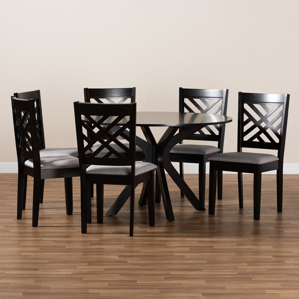 Baxton Studio Norah Modern And Contemporary Grey Fabric Upholstered And Dark Brown Finished Wood 7-Piece Dining Set