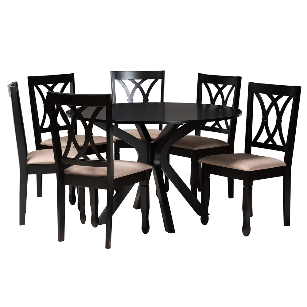 Baxton Studio Maya Modern Beige Fabric And Espresso Brown Finished Wood 7-Piece Dining Set