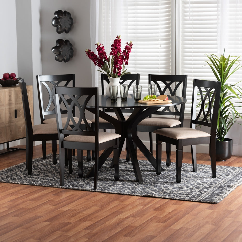 Baxton Studio Maya Modern Beige Fabric And Espresso Brown Finished Wood 7-Piece Dining Set