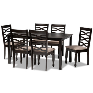 Baxton Studio Lanier Modern And Contemporary Sand Fabric Upholstered Dark Brown Finished Wood 7-Piece Dining Set