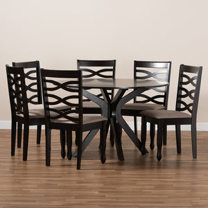 Baxton Studio Mila Modern And Contemporary Sand Fabric Upholstered Dark Brown Finished Wood 7-Piece Dining Set