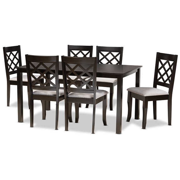 Baxton Studio Verner Modern and Contemporary Fabric Upholstered and Finished Wood 7-Piece Dining Set