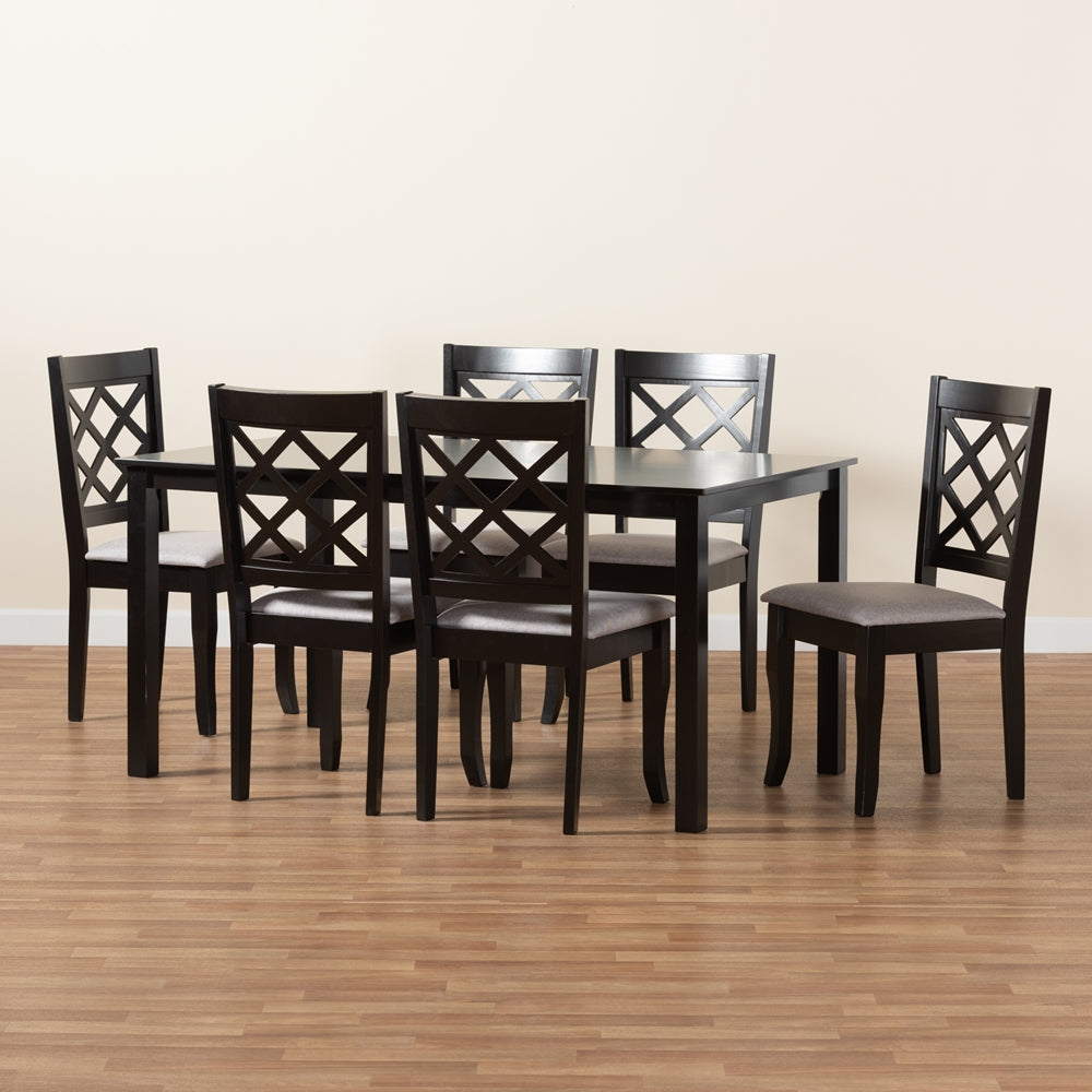 Baxton Studio Verner Modern And Contemporary Grey Fabric Upholstered And Dark Brown Finished Wood 7-Piece Dining Set