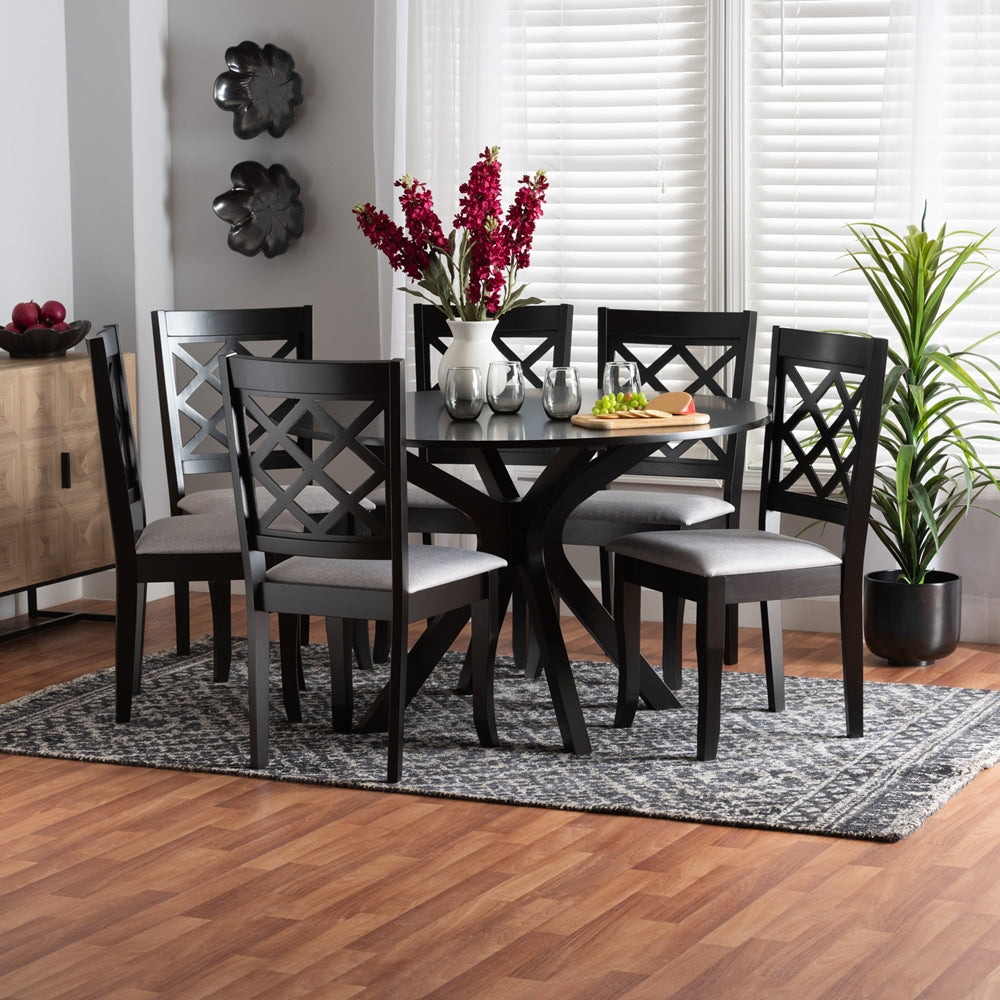 Baxton Studio Jana Modern Grey Fabric And Espresso Brown Finished Wood 7-Piece Dining Set