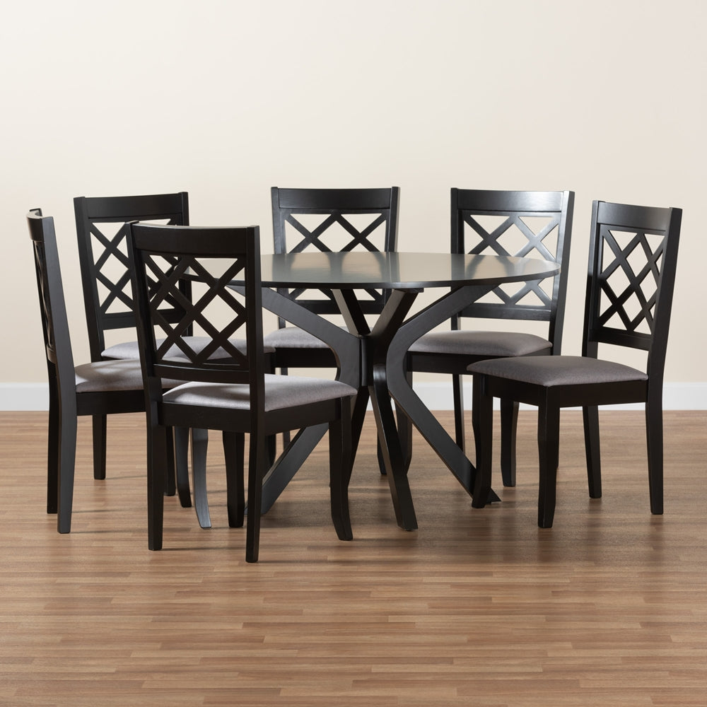 Baxton Studio Jana Modern Grey Fabric And Espresso Brown Finished Wood 7-Piece Dining Set