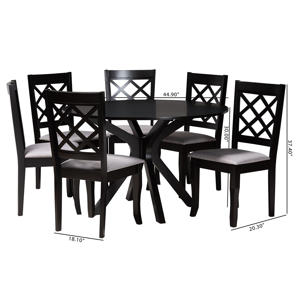 Baxton Studio Jana Modern Grey Fabric And Espresso Brown Finished Wood 7-Piece Dining Set