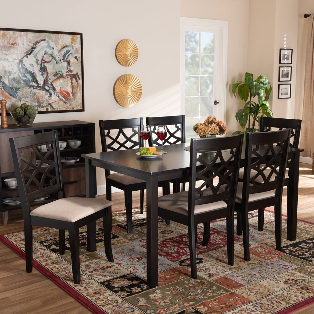 Baxton Studio Mael Modern And Contemporary Sand Fabric Upholstered And Espresso Brown Finished Wood 7-Piece Dining Set