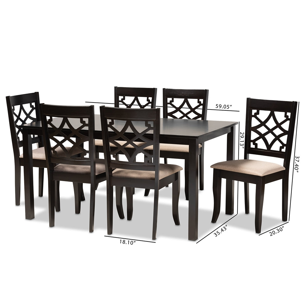 Baxton Studio Mael Modern And Contemporary Sand Fabric Upholstered And Espresso Brown Finished Wood 7-Piece Dining Set