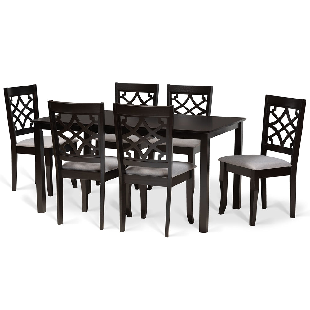 Baxton Studio Mael Modern And Contemporary Grey Fabric Upholstered And Dark Brown Finished Wood 7-Piece Dining Set