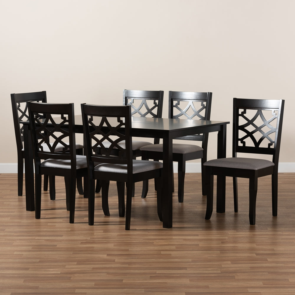 Baxton Studio Mael Modern And Contemporary Grey Fabric Upholstered And Dark Brown Finished Wood 7-Piece Dining Set