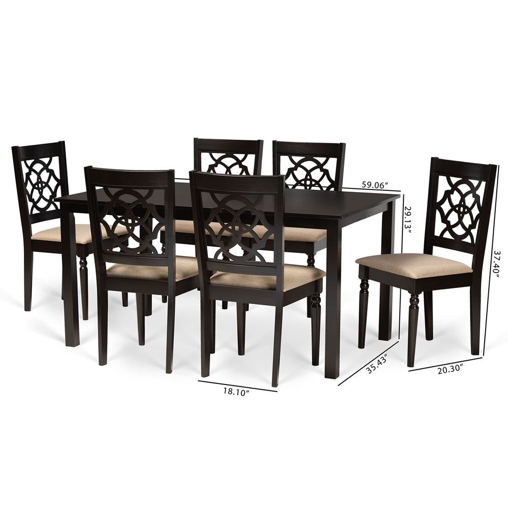 Baxton Studio Renaud Modern And Contemporary Sand Fabric Upholstered And Dark Brown Finished Wood 7-Piece Dining Set