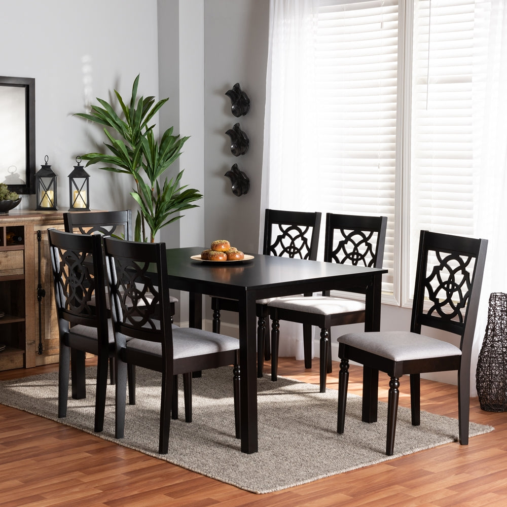 Baxton Studio Renaud Modern And Contemporary Grey Fabric Upholstered And Dark Brown Finished Wood 7-Piece Dining Set