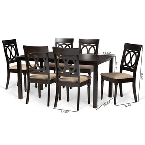 Baxton Studio Lucie Modern And Contemporary Sand Fabric Upholstered And Dark Brown Finished Wood 7-Piece Dining Set