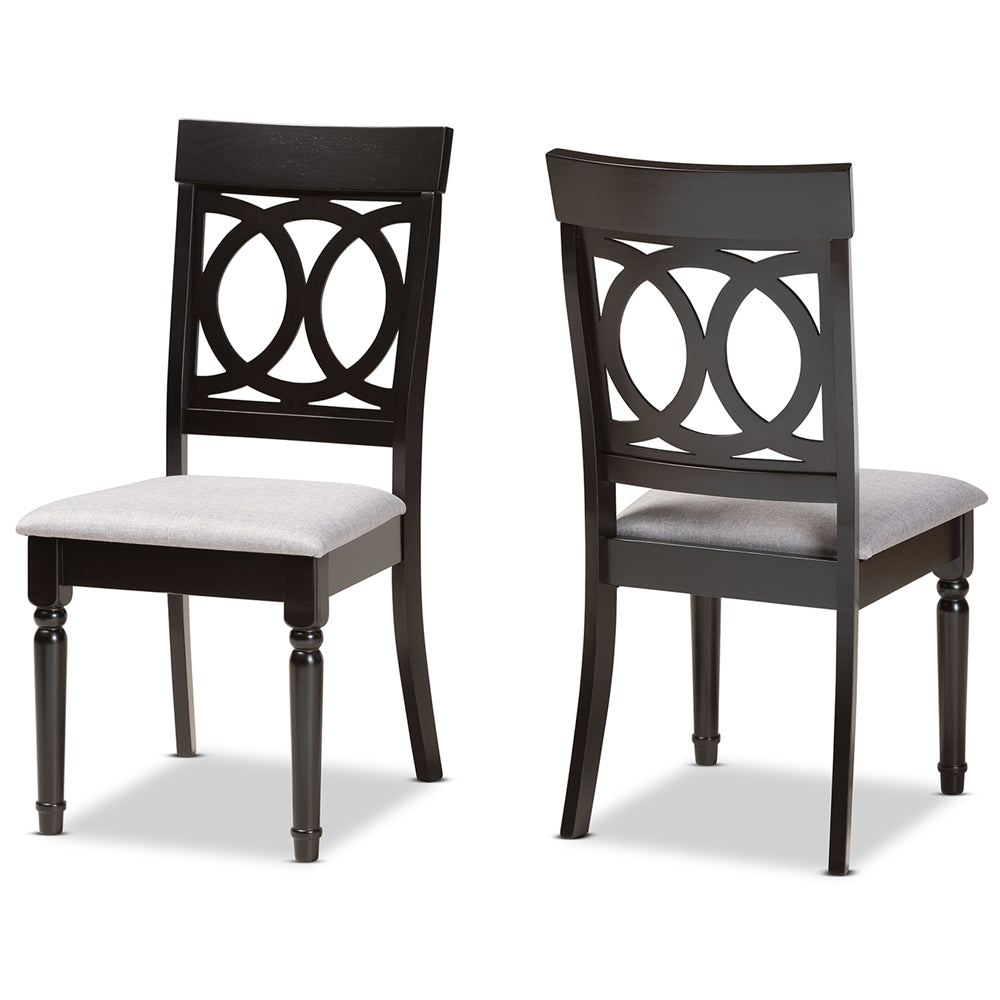 Baxton Studio Lucie Modern And Contemporary Grey Fabric Upholstered And Espresso Brown Finished Wood 2-Piece Dining Chair Set