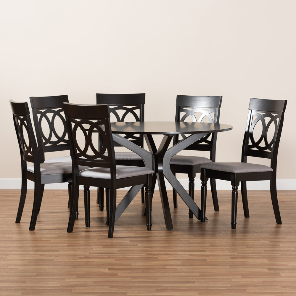 Baxton Studio Jessie Modern And Contemporary Grey Fabric Upholstered And Dark Brown Finished Wood 7-Piece Dining Set