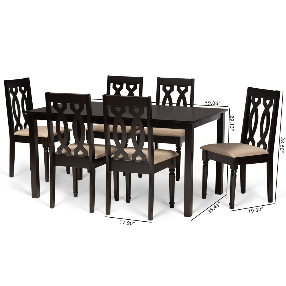 Baxton Studio Cherese Modern And Contemporary Sand Fabric Upholstered And Dark Brown Finished Wood 7-Piece Dining Set