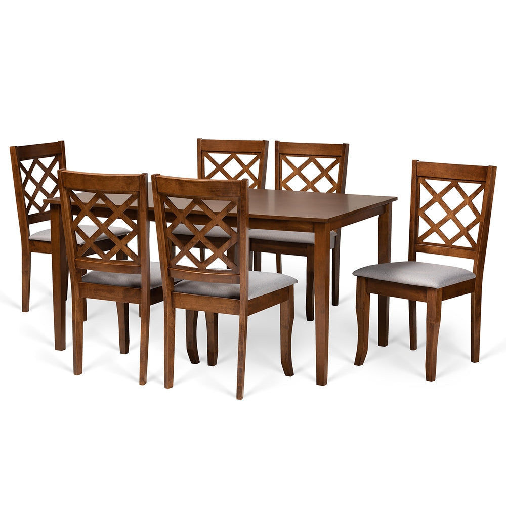 Baxton Studio Verner Modern And Contemporary Grey Fabric Upholstered And Walnut Brown Finished Wood 7-Piece Dining Set