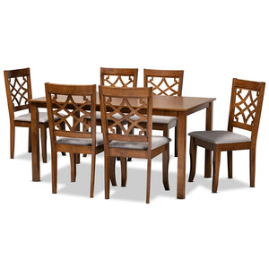 Baxton Studio Mael Modern and Contemporary Fabric Upholstered and Finished Wood 7-Piece Dining Set