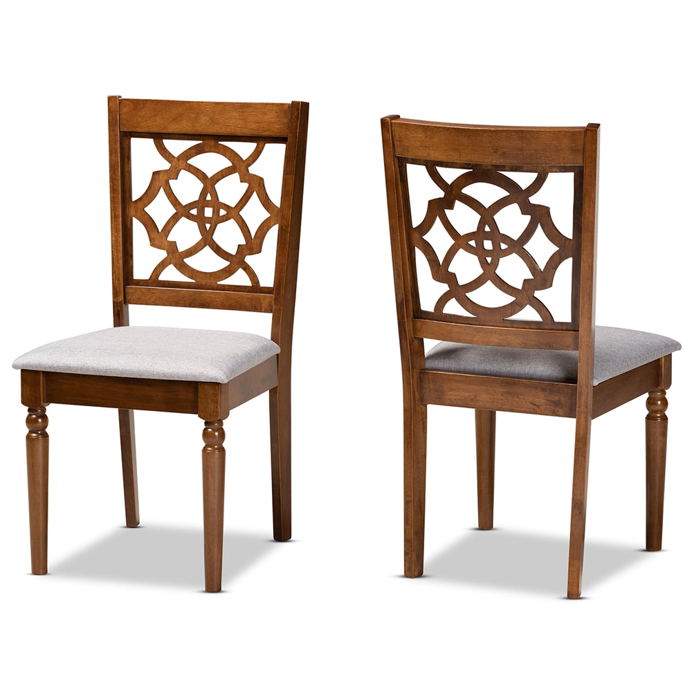 Baxton Studio Renaud Modern And Contemporary Grey Fabric Upholstered And Walnut Brown Finished Wood 2-Piece Dining Chair Set