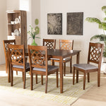 Load image into Gallery viewer, Baxton Studio Renaud Modern And Contemporary Grey Fabric Upholstered And Walnut Brown Finished Wood 7-Piece Dining Set
