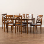 Load image into Gallery viewer, Baxton Studio Renaud Modern And Contemporary Grey Fabric Upholstered And Walnut Brown Finished Wood 7-Piece Dining Set
